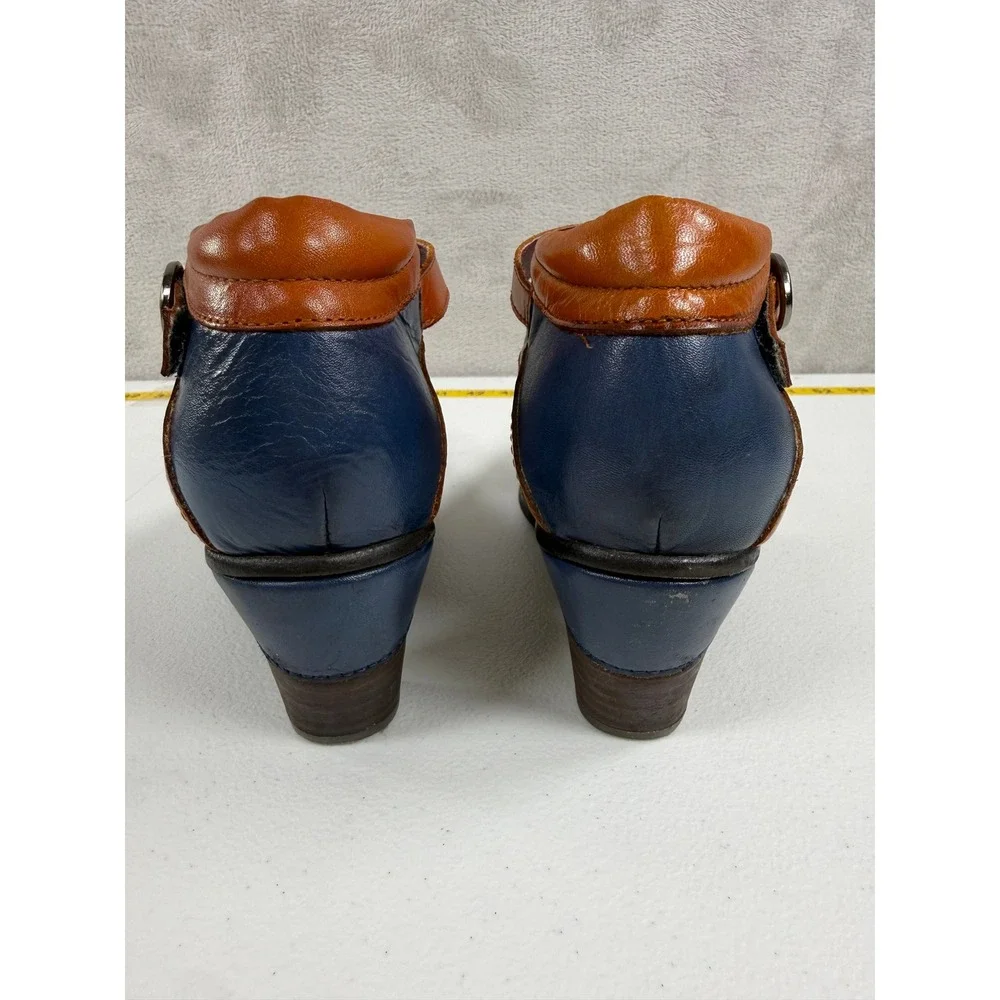 L Artiste Charliza Pumps Womens 41 Blue Leather Floral Whimsygoth Mary Jane Boho